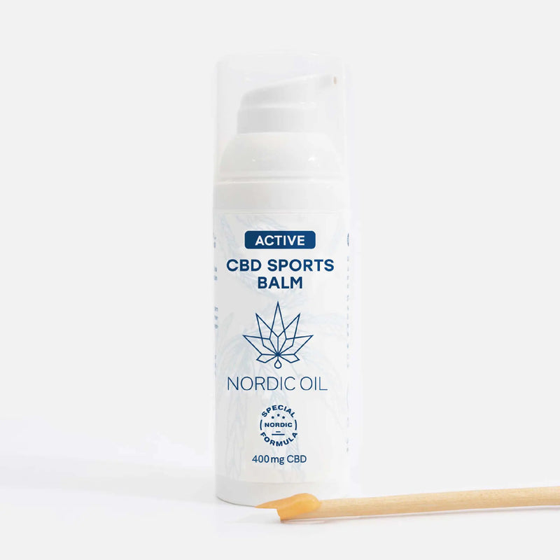 Balsamo sportivo al CBD Nordic Oil con etichetta Active CBD Sports Balm e foglia di cannabis (400 mg CBD)