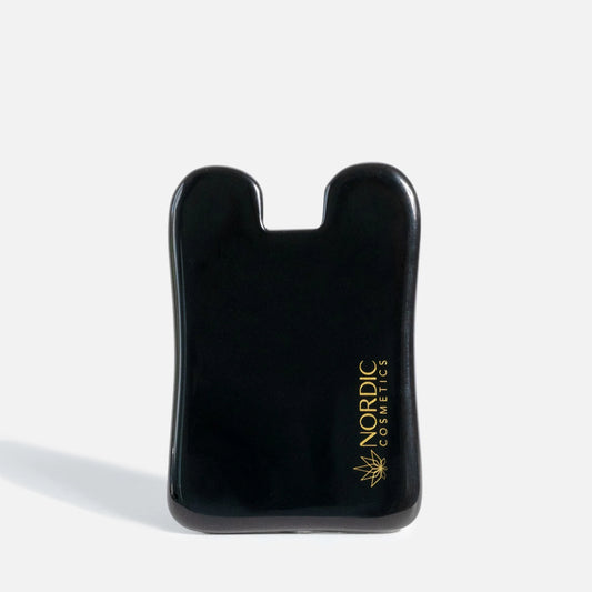 Custodia nera lucida con logo Nordic Cosmetics dorato