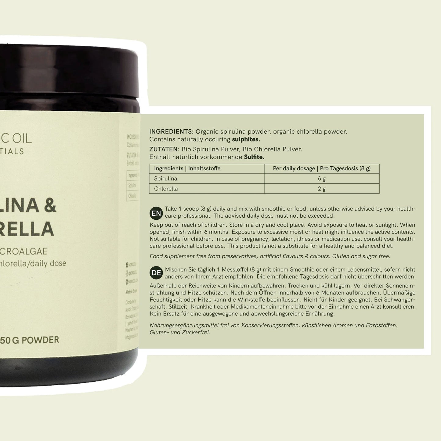 Polvere di spirulina e clorella