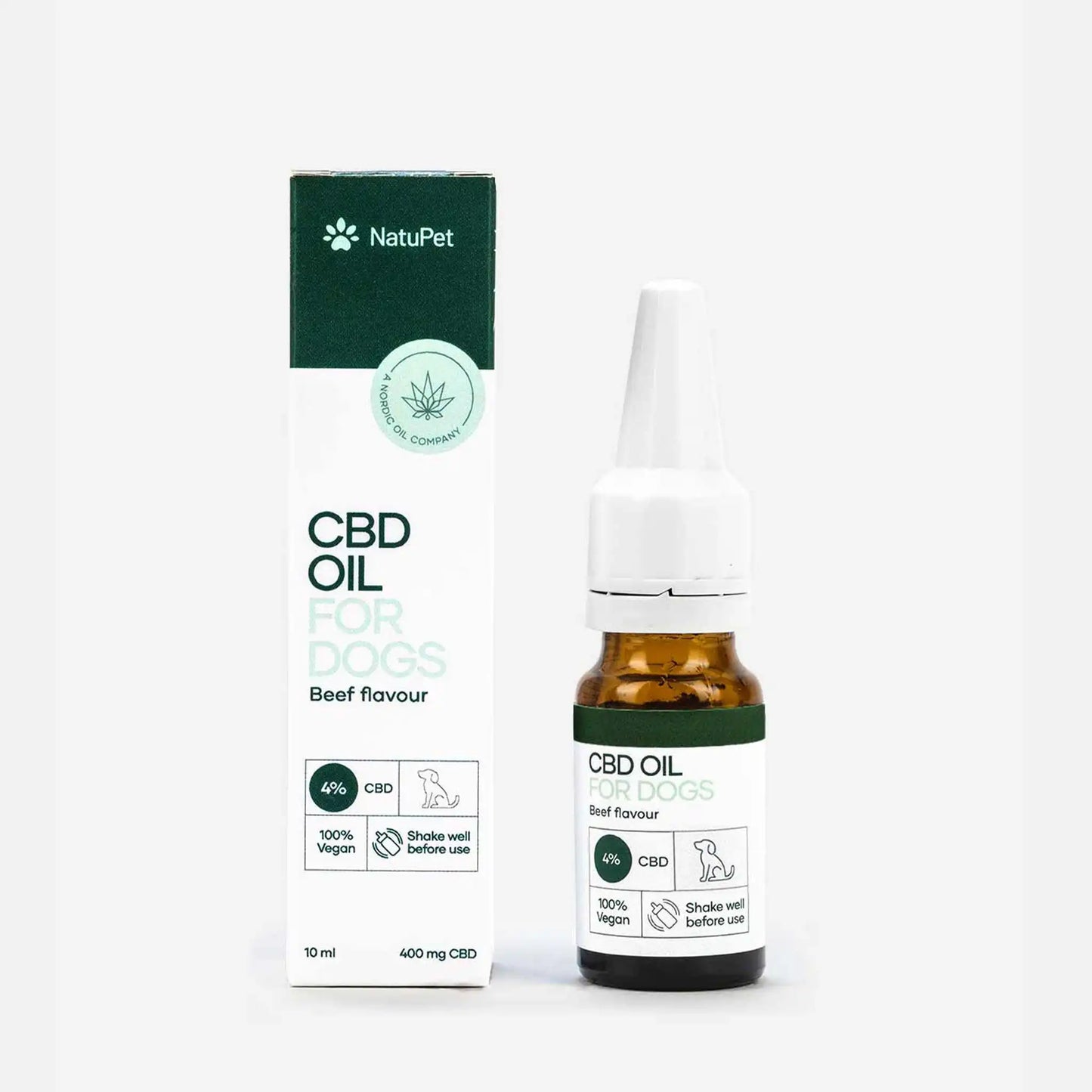 Olio di CBD aromatizzato al manzo per cani - confezione e prodotto