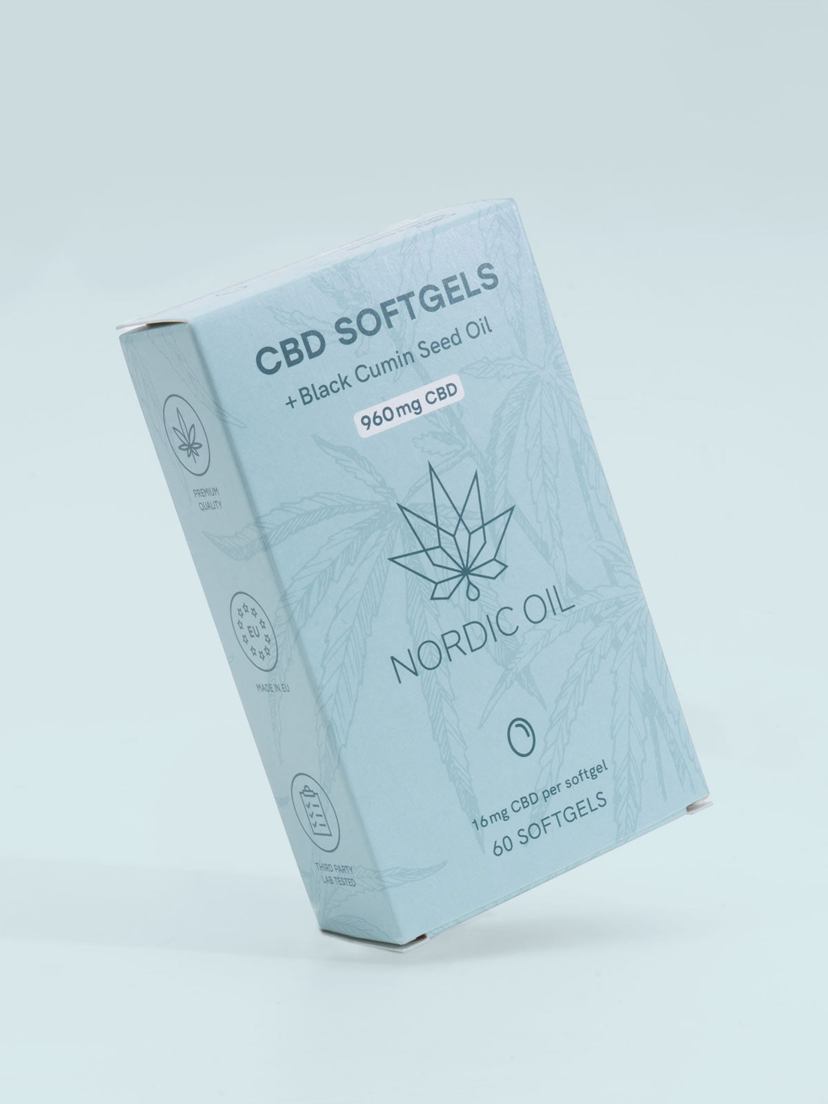 La confezione della Capsule CBD (960mg) - Abbonamento è scritta sul bordo sinistro, su sfondo blu.