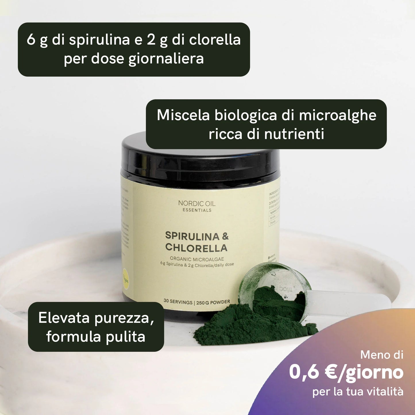 Polvere di spirulina e clorella