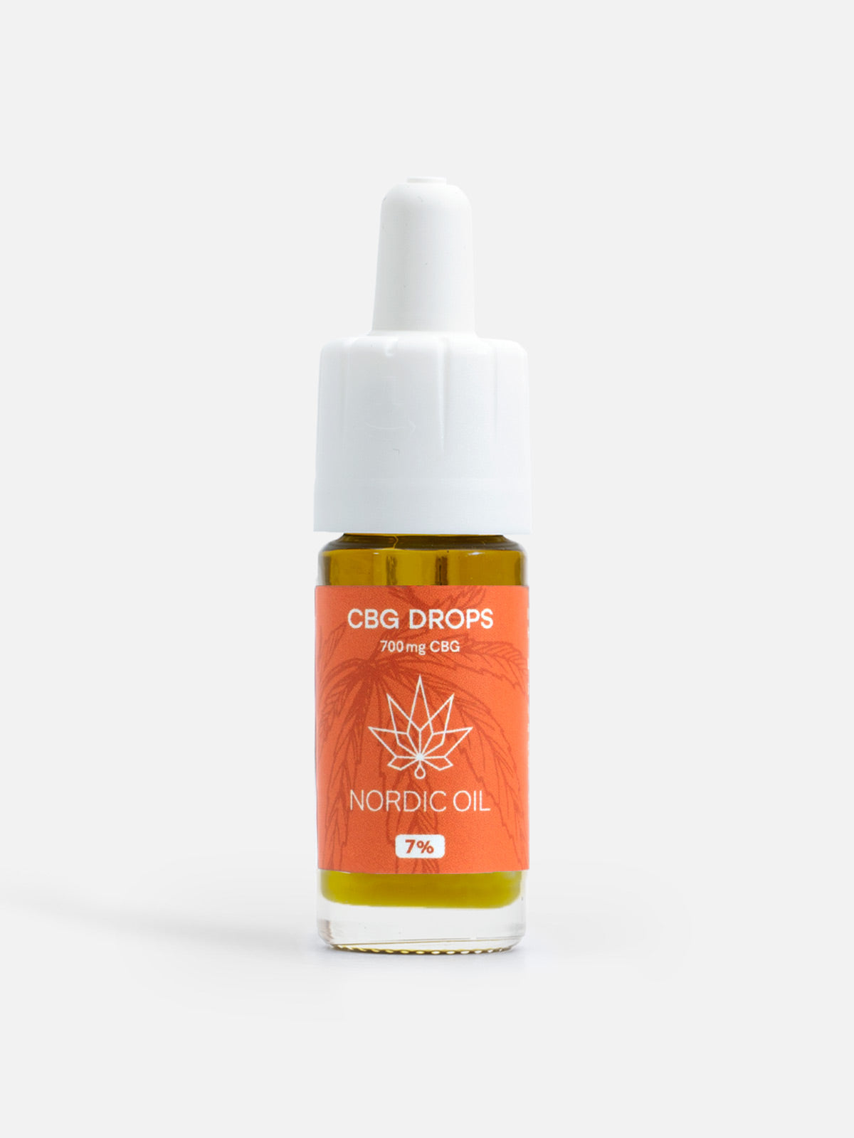 Bottiglia contagocce di olio CBG con etichetta arancione Nordic Oil